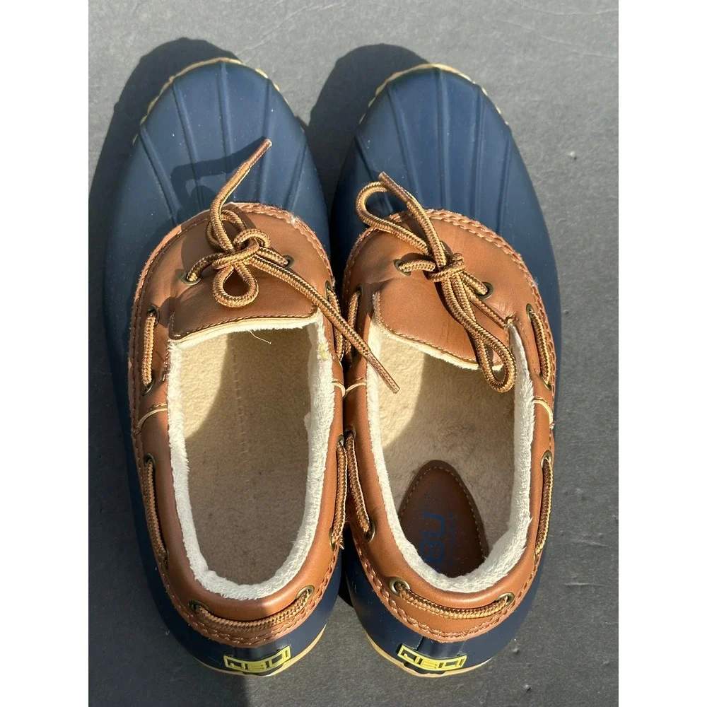 JBU Jambu Gwen Navy Blue Brown Faux‎ Fur Lined Duck Shoe Loafers Men's 11M
